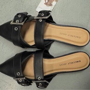 Sincerely Jules Black Buckle Mules Women’s Size 8.5 NWT